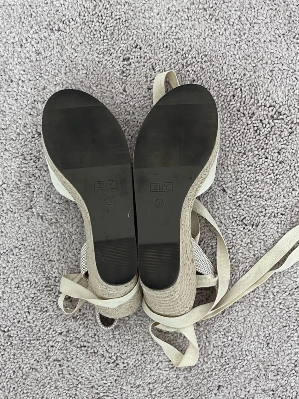 Espadrille Wedge Sandal in Light Beige Cream Tan with Ankle Tie Size: 10